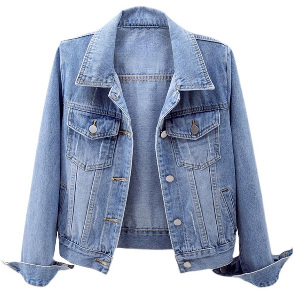 Women's Jean Jacket Distressed Ripped Denim Jacket Coat with Pockets Light Blue